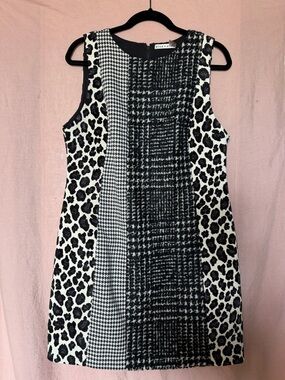 Alice + Olivia Black and White Mixed-Pattern Sleeveless Mini Dress